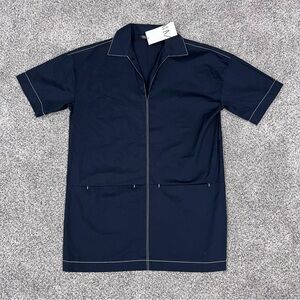 NWT Zara Women’s Black Blue 100% Cotton Front Pockets Shirt Mini Dress Size S